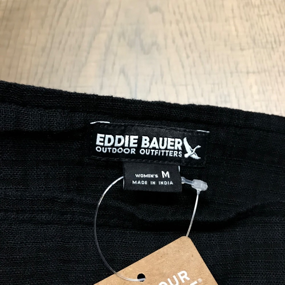 Eddie Bauer Tank Top Womens Size M Black Suns Up Gauze Shirt Square Neck Summer - Picture 5 of 12